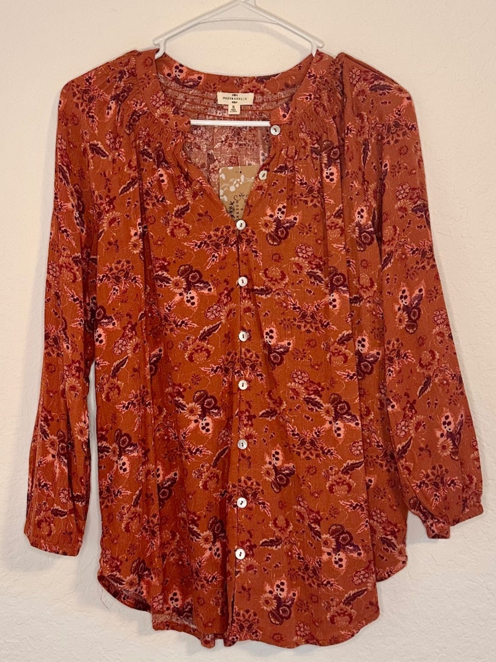Mason & Belle, Rust Floral Blouse, NWT, Size: S